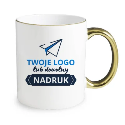 Kubek ze złotym rantem i uszkiem – z nadrukiem